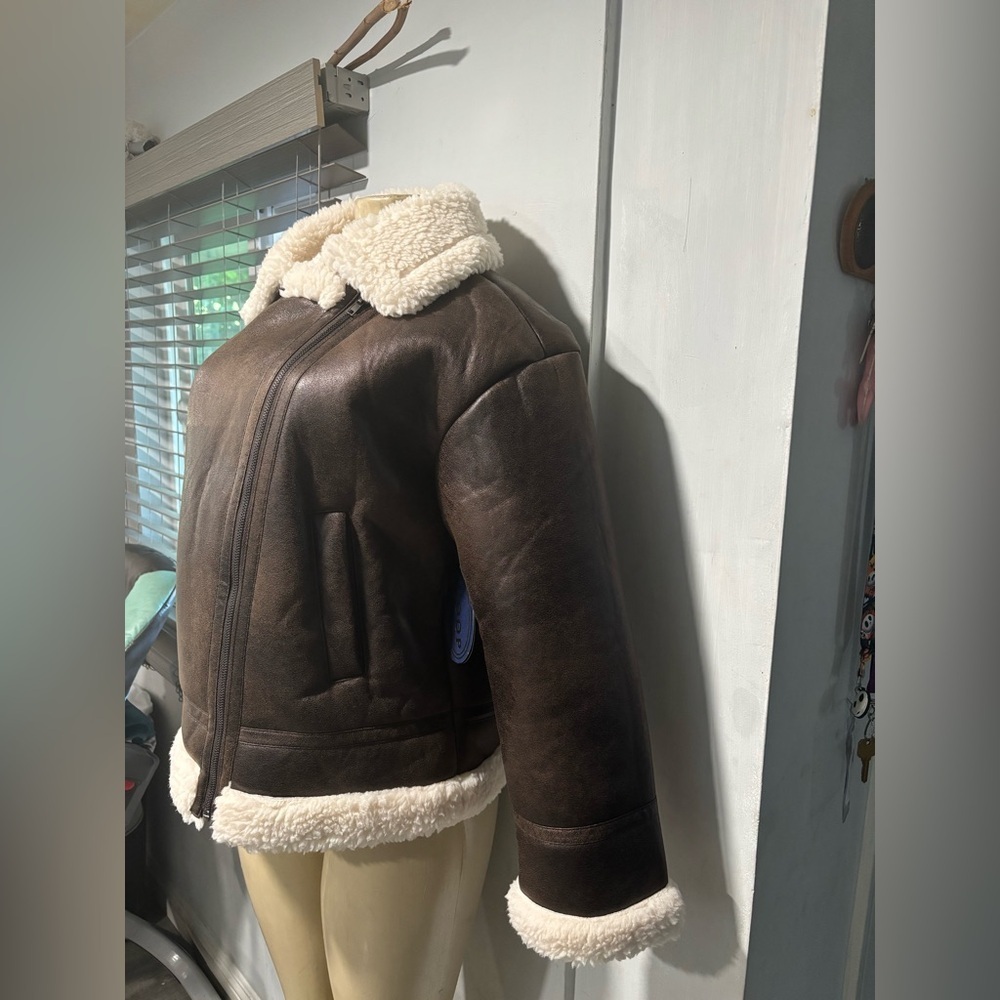 Elegant scoop Dark Brown Shearling Leather Jacket - Picture 5 of 13